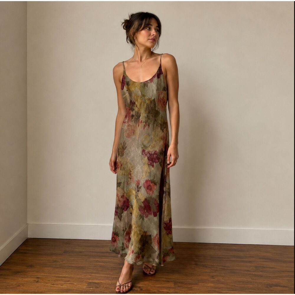 Vintage 90s Floral Crepe Whimsical Dress Romantic Cottagecore, Sz 11/12